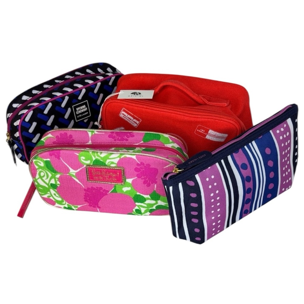 Vibrant Floral and Striped Women's Cosmetic Bags - Set of 4